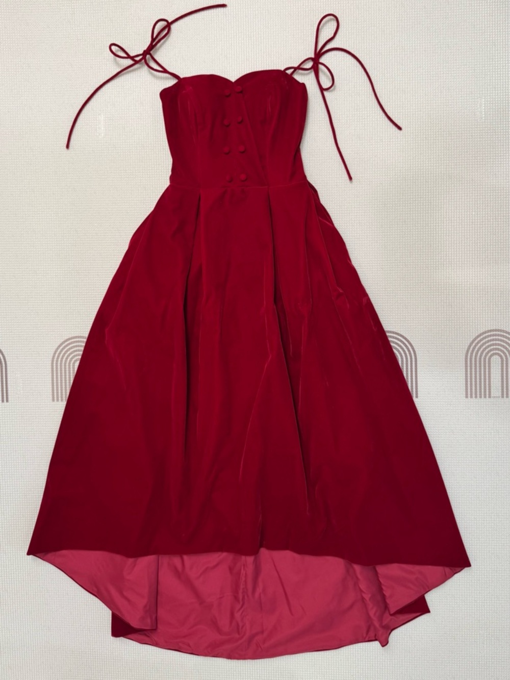Red Corset Maxi Velvet Dress with Tie Straps (US 0) – Lace-Up Back | Freebie